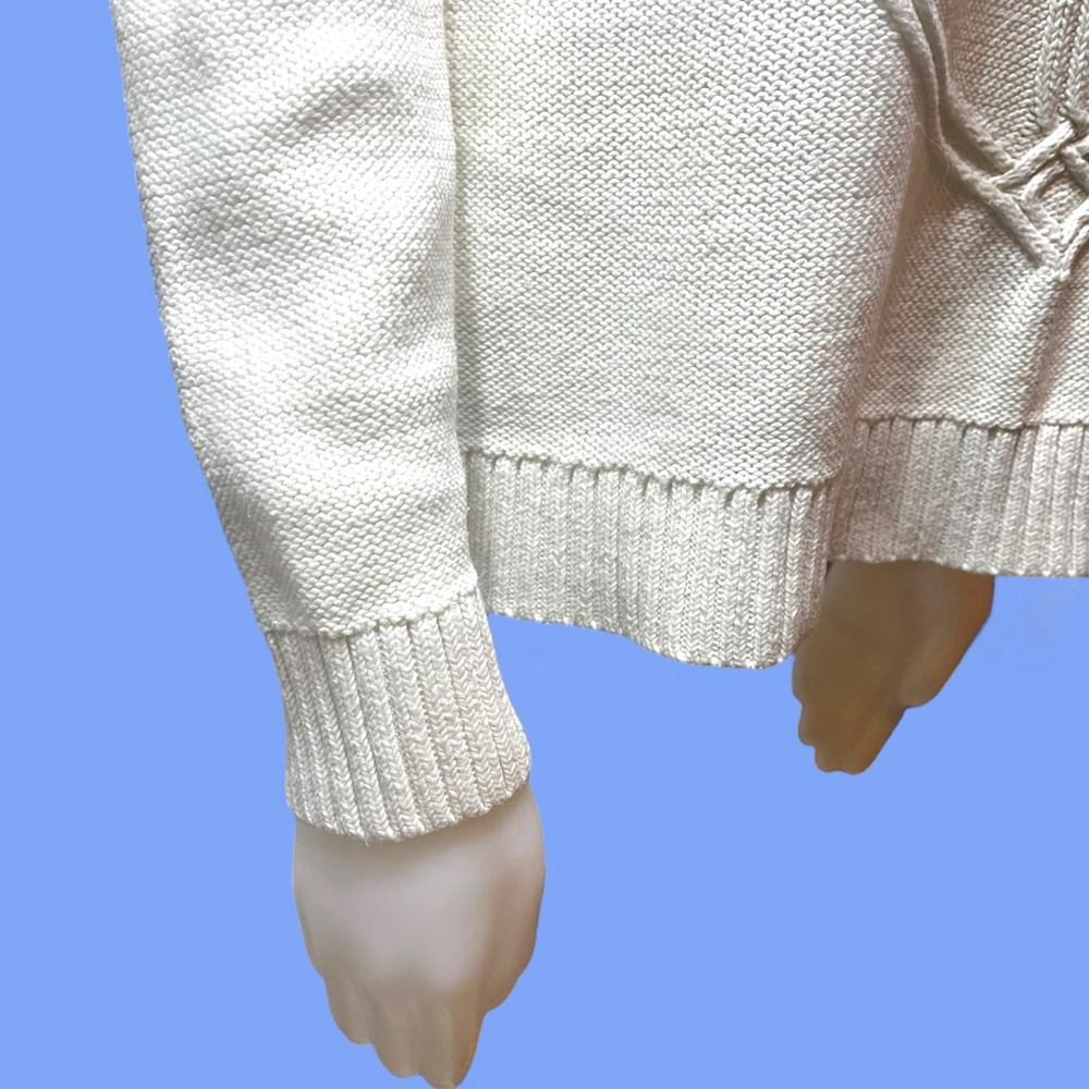 Women’s Talbots Anchor Cotton Sweater, Petite M, Off White - Picture 10 of 14